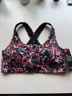 New Under Armour Pattern Crossback Sports Bra with Coral & Teal Accents